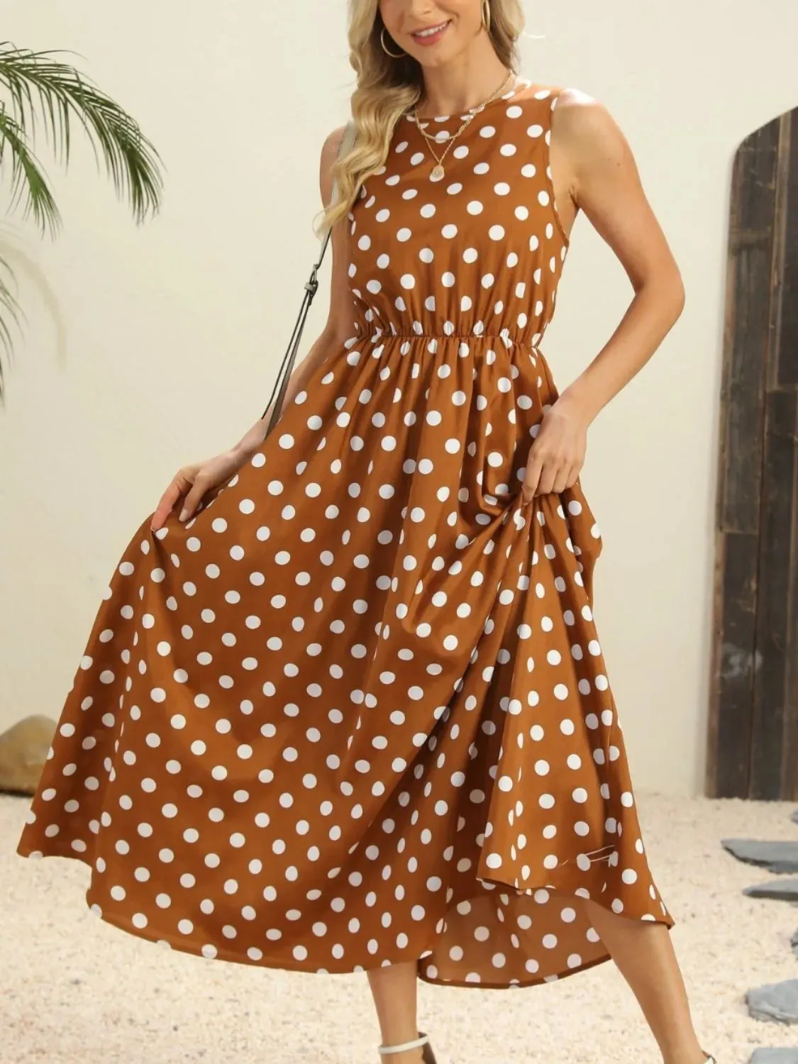 Polka Dot Round Neck Sleeveless Midi Dress sold by Gigi Laurent product image thumbnail 5