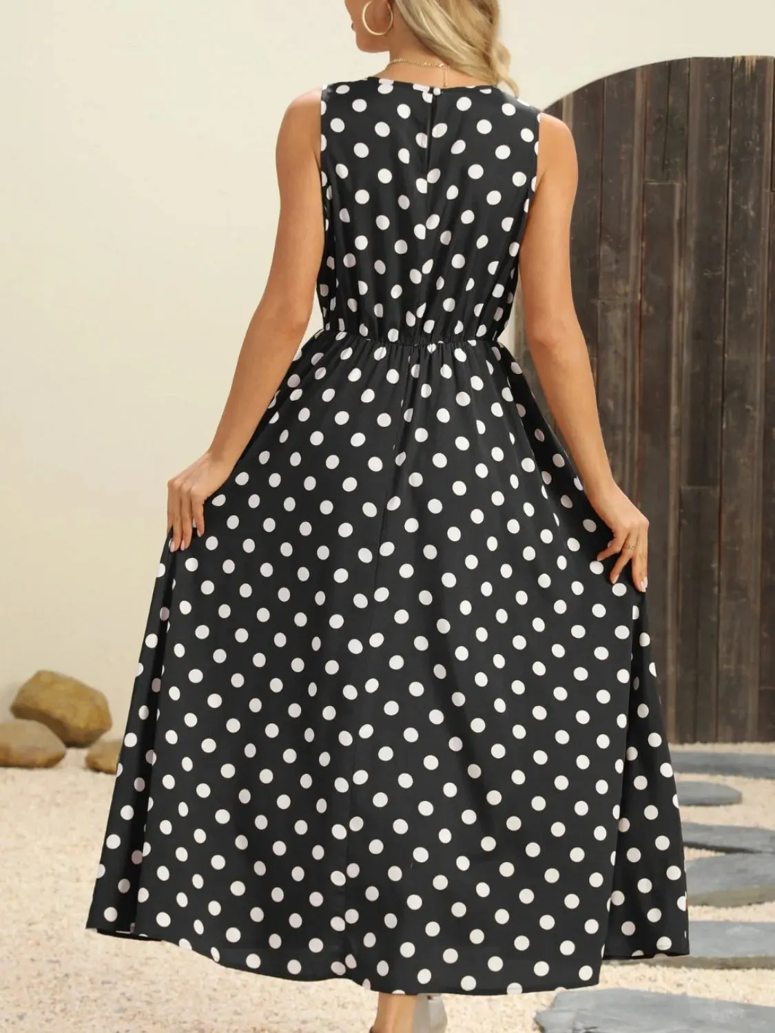 Polka Dot Round Neck Sleeveless Midi Dress sold by Gigi Laurent product image thumbnail 3