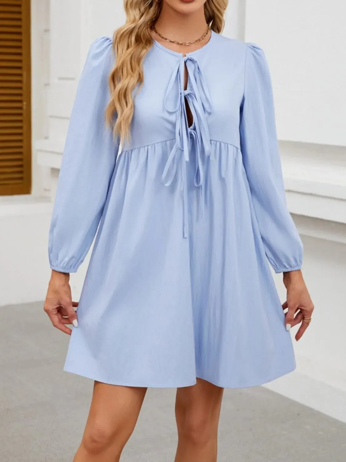 Tie Front Long Sleeve Mini Dress sold by Gigi Laurent product image thumbnail 3