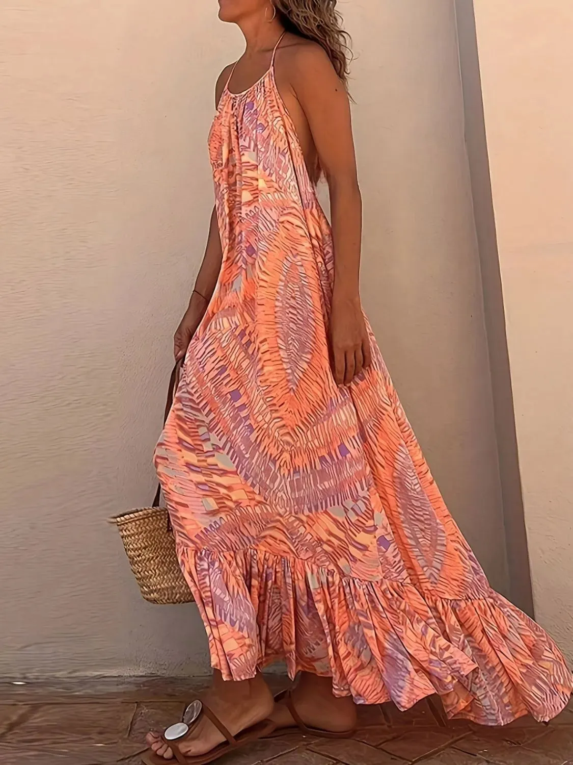 Backless Printed Halter Neck Maxi Cami Dress sold by Gigi Laurent product image thumbnail 2
