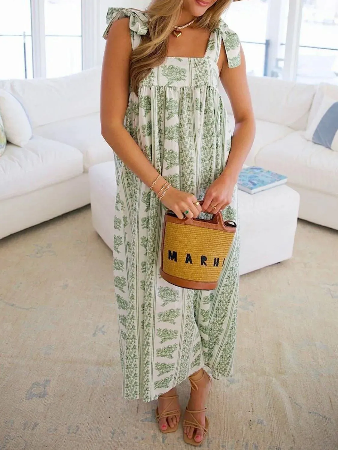 Printed Tie Shoulder Square Neck Midi Dress sold by Gigi Laurent product image thumbnail 2