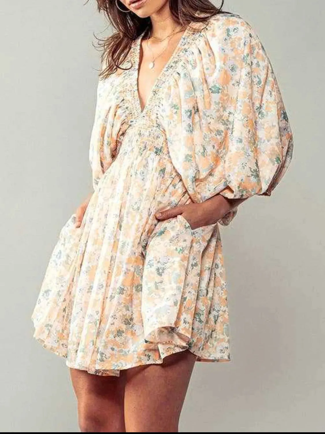 Floral V-Neck Balloon Sleeve Dress sold by Gigi Laurent product image thumbnail 5