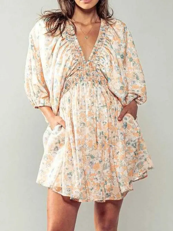 Floral V-Neck Balloon Sleeve Dress sold by Gigi Laurent
