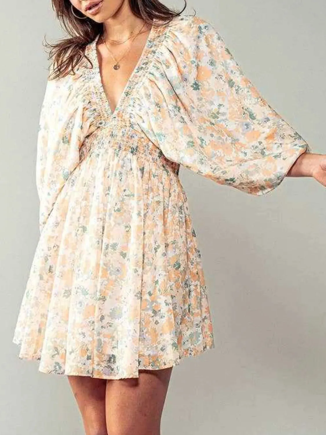 Floral V-Neck Balloon Sleeve Dress sold by Gigi Laurent product image thumbnail 3