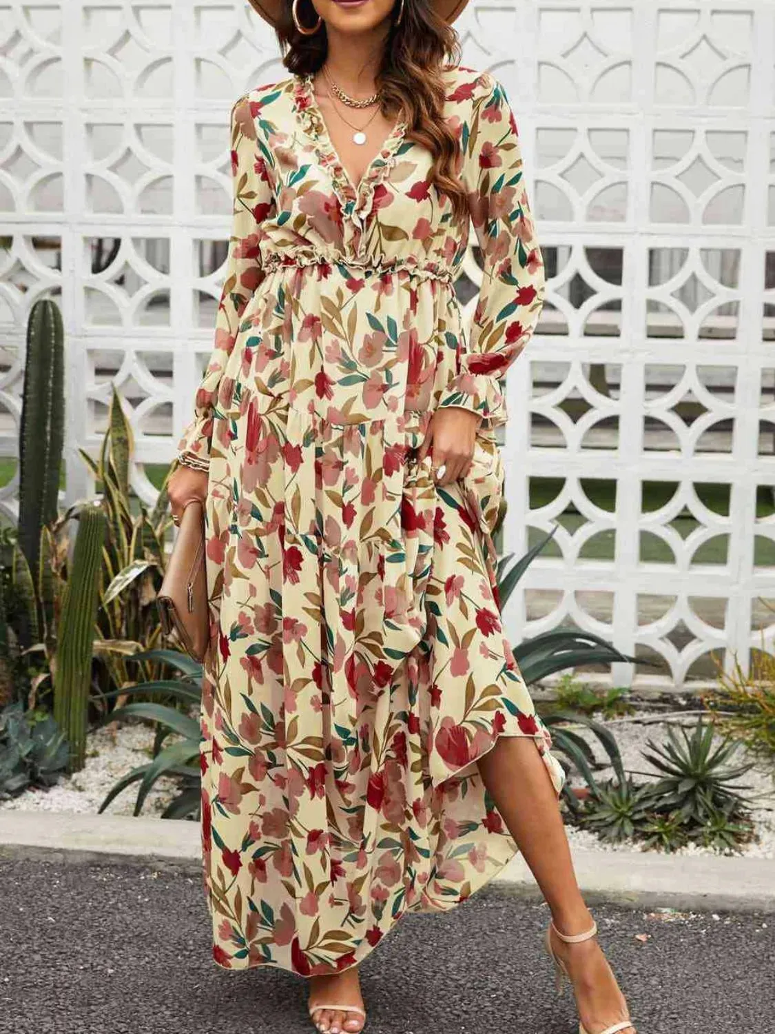Frill Printed V-Neck Flounce Sleeve Dress sold by Gigi Laurent product image thumbnail 5