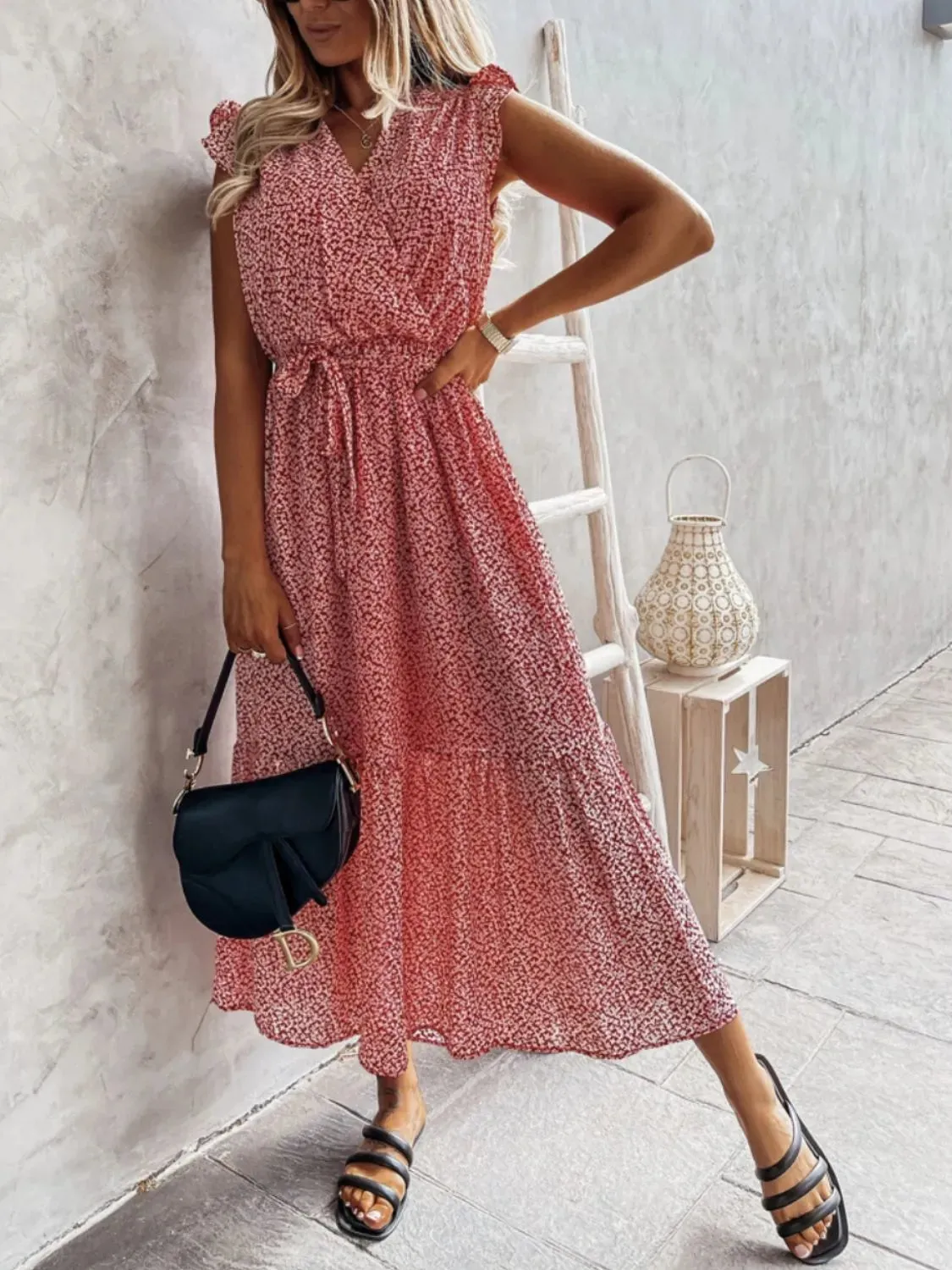 Ruffled Surplice Printed Cap Sleeve Dress sold by Gigi Laurent product image thumbnail 2