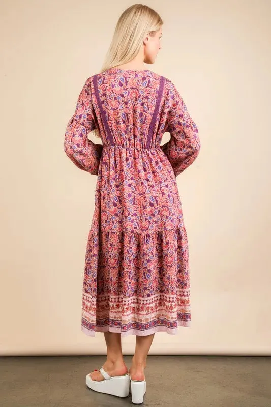 VERY J Floral Printed Boho V-Neck Balloon Sleeve Dress sold by Gigi Laurent product image thumbnail 4