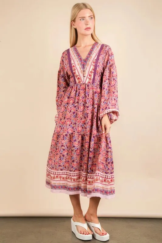 VERY J Floral Printed Boho V-Neck Balloon Sleeve Dress sold by Gigi Laurent product image thumbnail 3