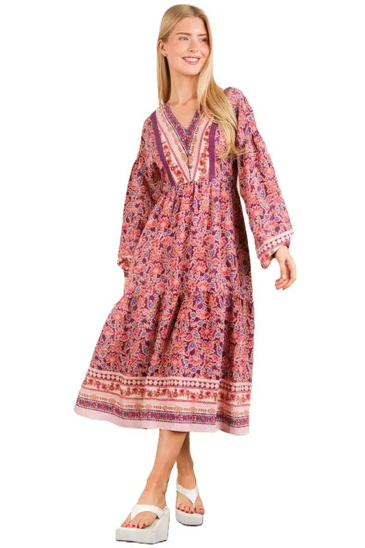 VERY J Floral Printed Boho V-Neck Balloon Sleeve Dress sold by Gigi Laurent product image thumbnail 5