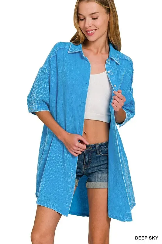 Zenana Washed Double Gauze Button Down Shirt Dress sold by Gigi Laurent product image thumbnail 3