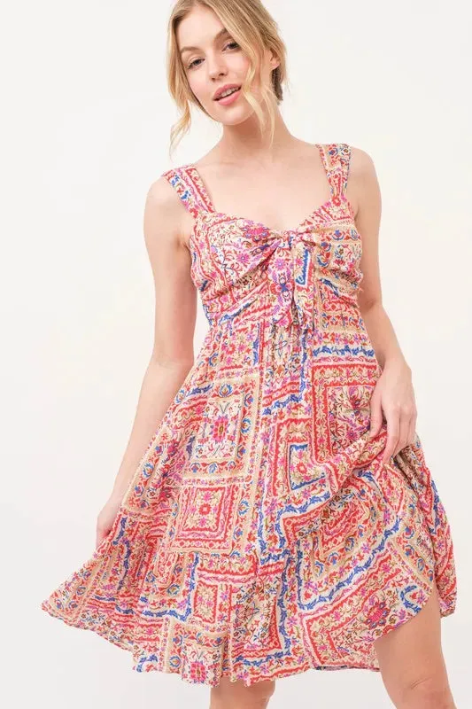 And The Why Tied Front Smocked Back Tiered Boho Printed Dress sold by Gigi Laurent product image thumbnail 5