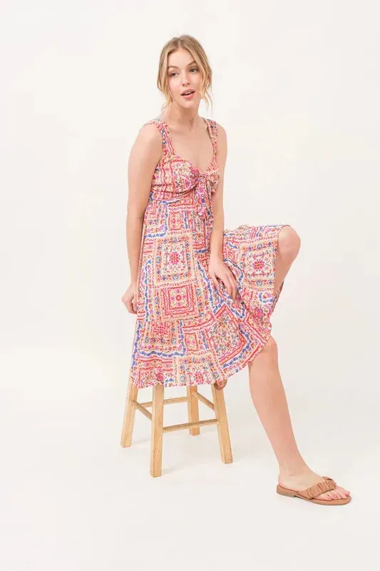 And The Why Tied Front Smocked Back Tiered Boho Printed Dress sold by Gigi Laurent product image thumbnail 4