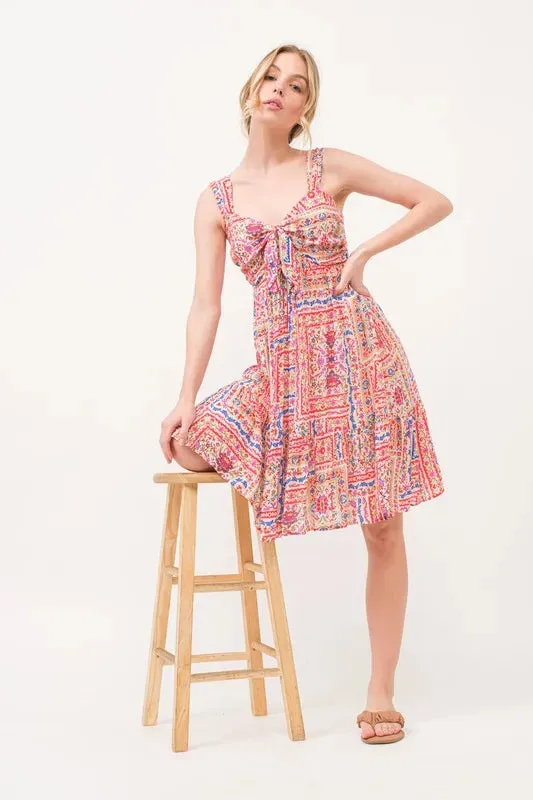 And The Why Tied Front Smocked Back Tiered Boho Printed Dress sold by Gigi Laurent product image thumbnail 2