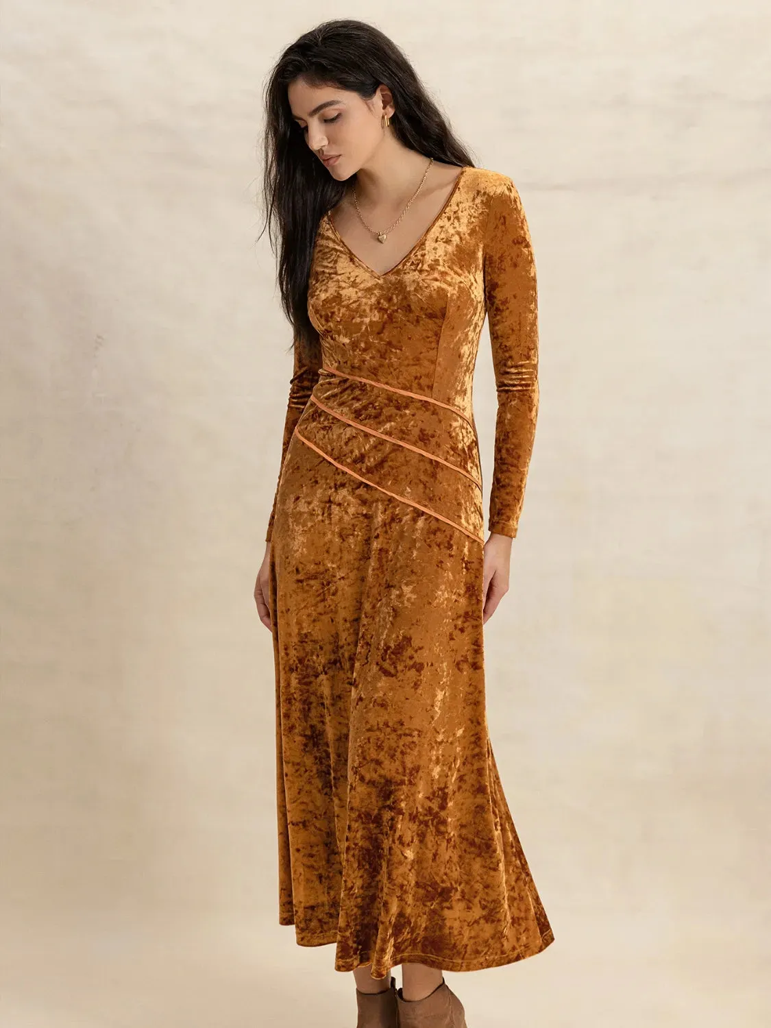 V-Neck Long Sleeve Midi Dress sold by Gigi Laurent