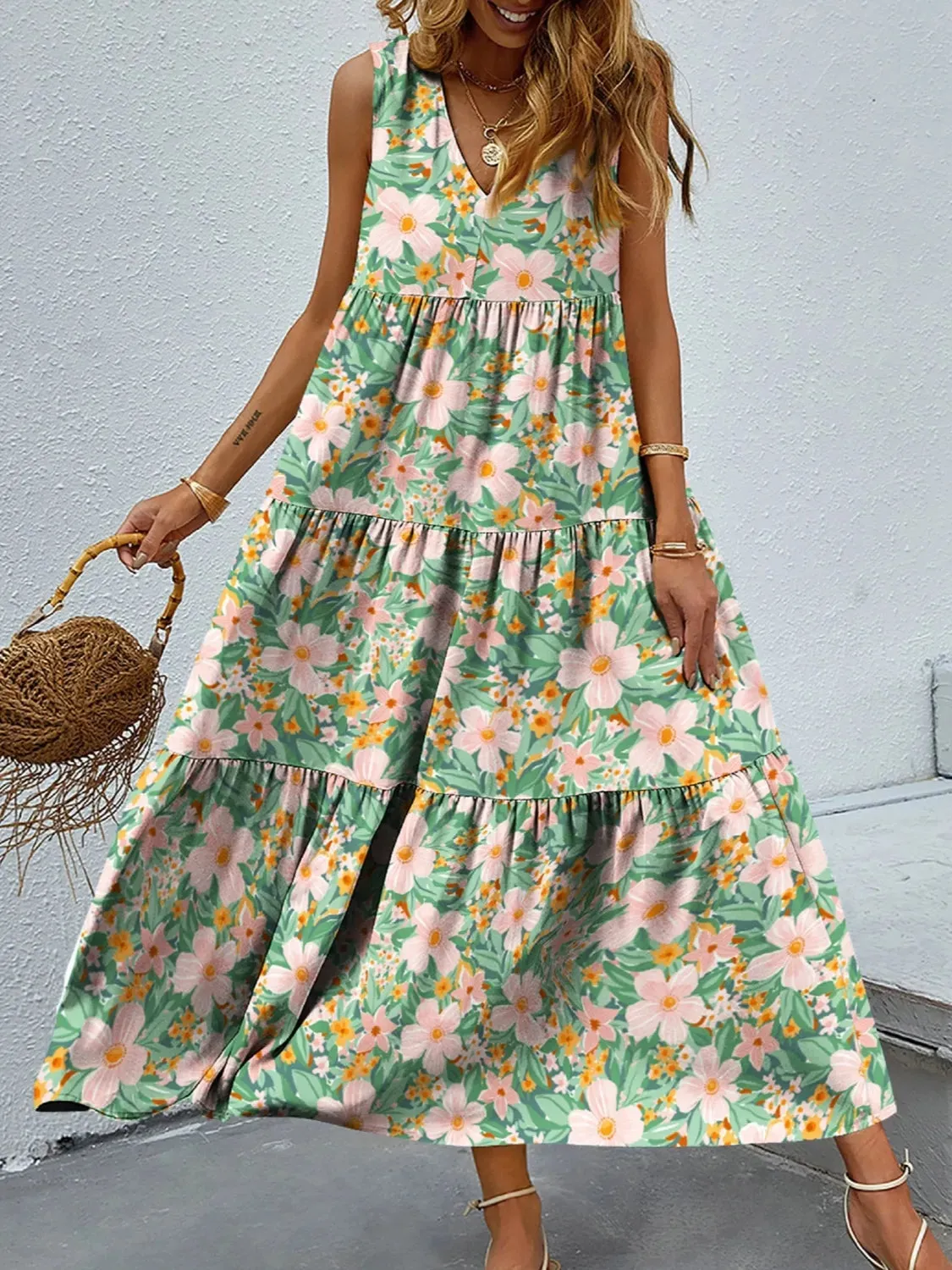 Floral Tiered Maxi Tank Dress sold by Gigi Laurent product image thumbnail 4