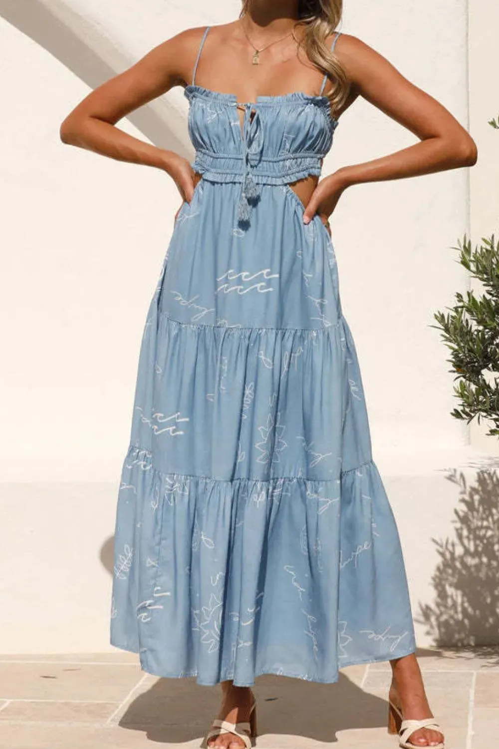 Cutout Printed Sleeveless Midi Cami Dress sold by Gigi Laurent