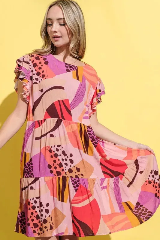 And The Why Printed Double Ruffles Sleeve Dress sold by Gigi Laurent product image thumbnail 3