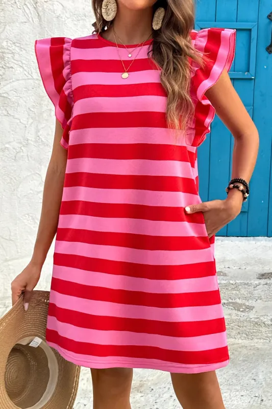 Contrast Striped Round Neck Cap Sleeve Mini Dress sold by Gigi Laurent