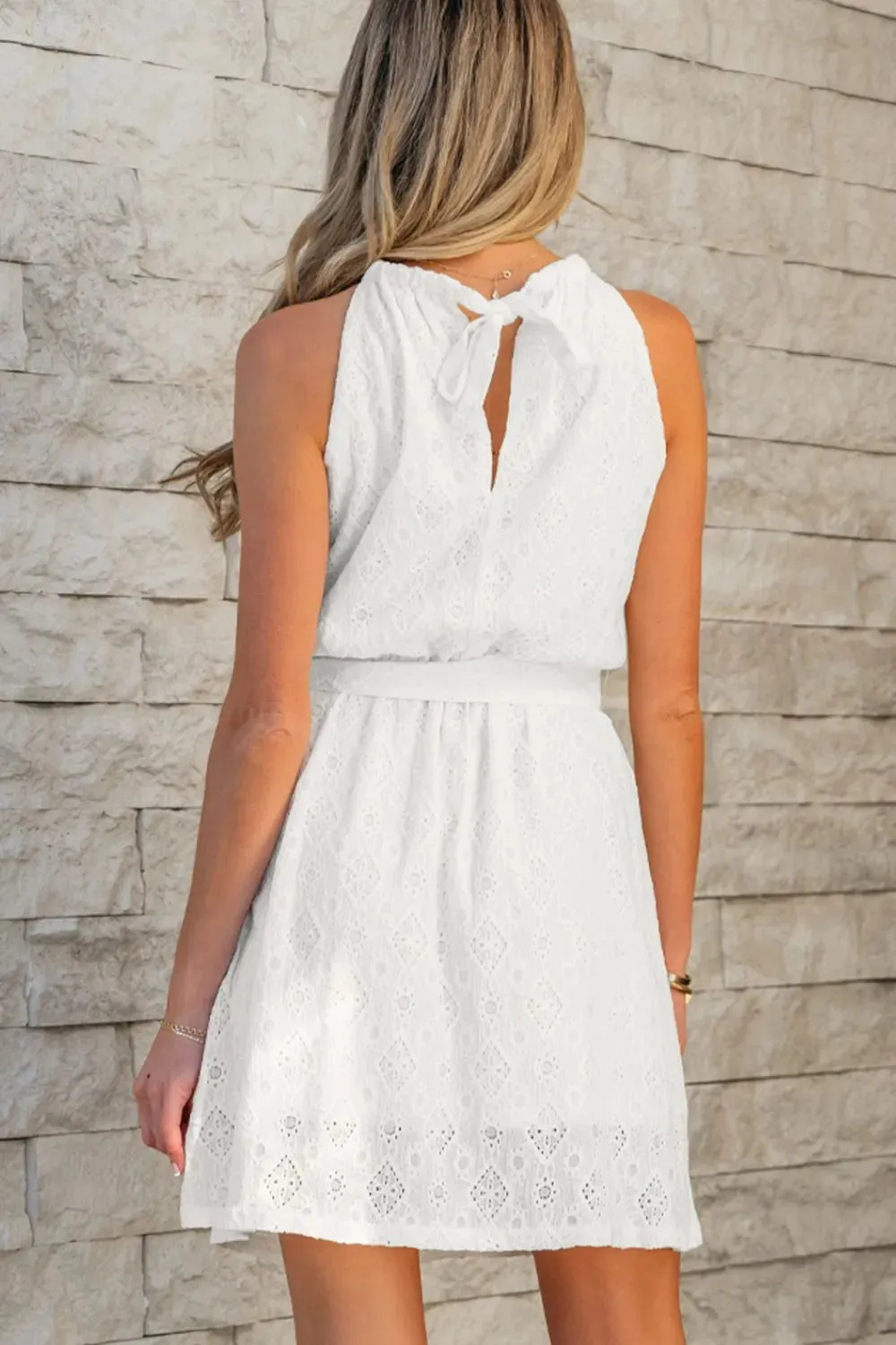 Lace Sleeveless Tied Waist Mini Dress sold by Gigi Laurent product image thumbnail 3