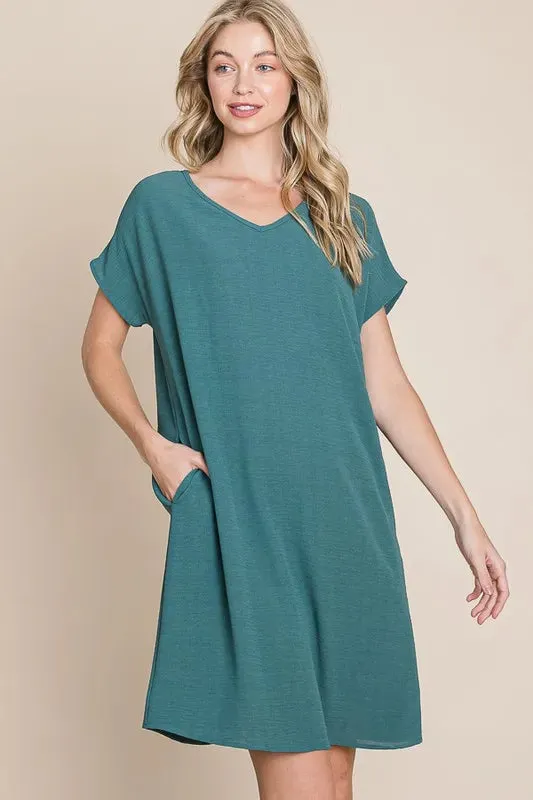 BOMBOM V-Neck Short Sleeve Dress with Pockets sold by Gigi Laurent