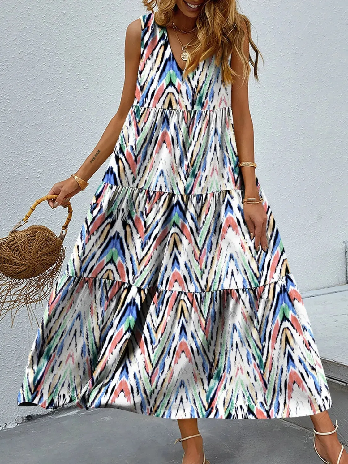 Printed V-Neck Tiered Maxi Tank Dress sold by Gigi Laurent product image thumbnail 4