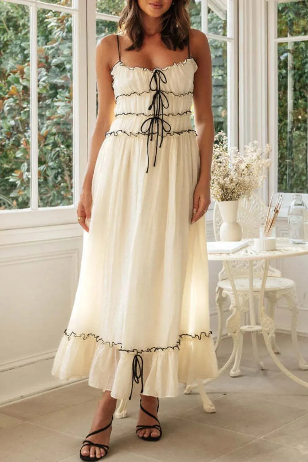 Frill Tied Front Midi Cami Dress sold by Gigi Laurent product image thumbnail 4