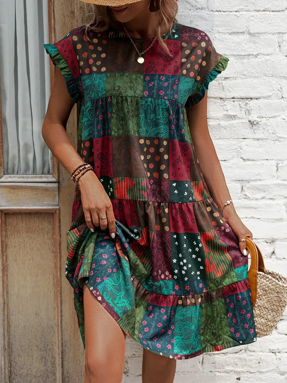 Color Block Print Short Sleeve Mini Dress sold by Gigi Laurent product image thumbnail 5