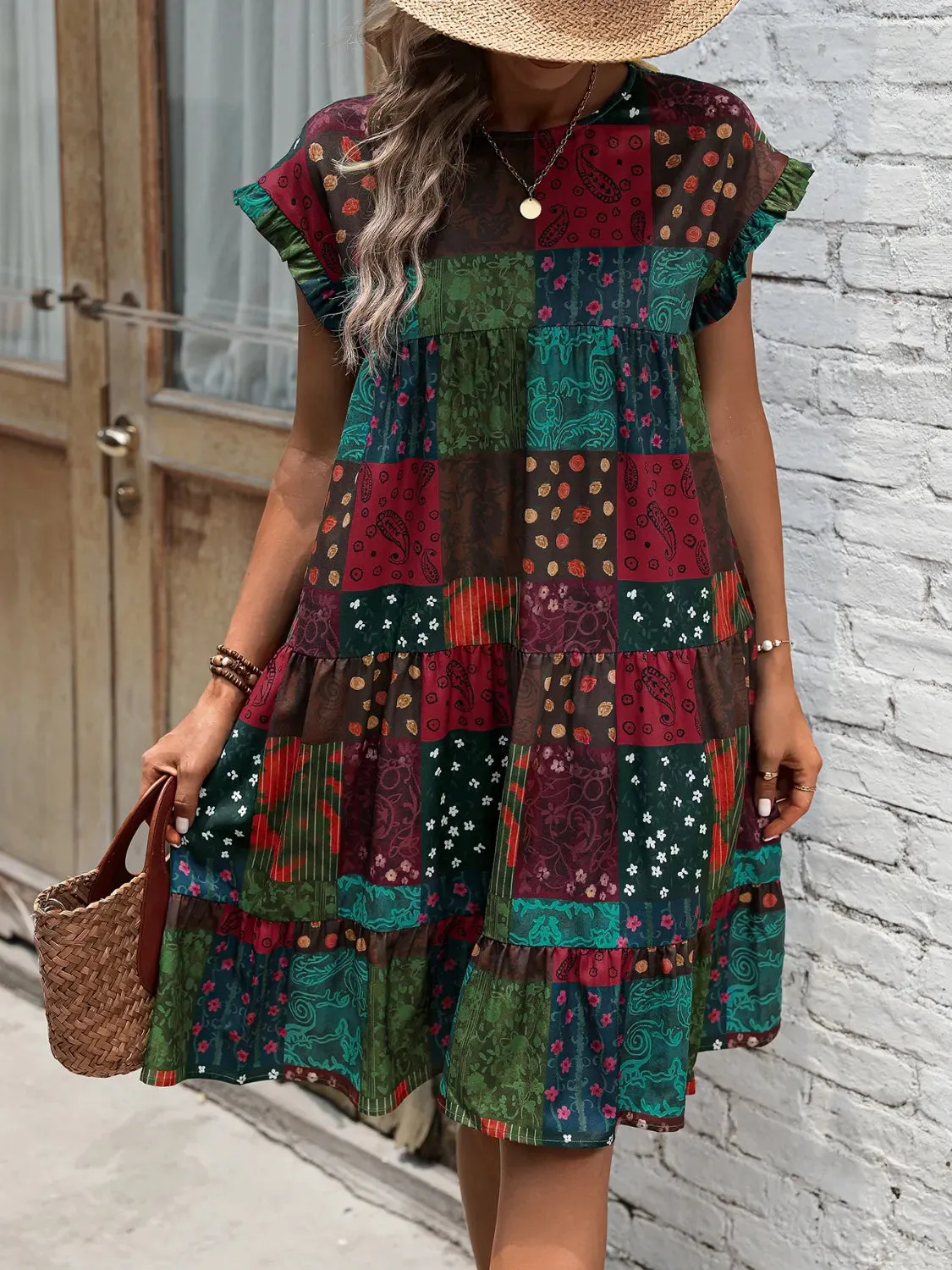 Color Block Print Short Sleeve Mini Dress sold by Gigi Laurent product image thumbnail 4