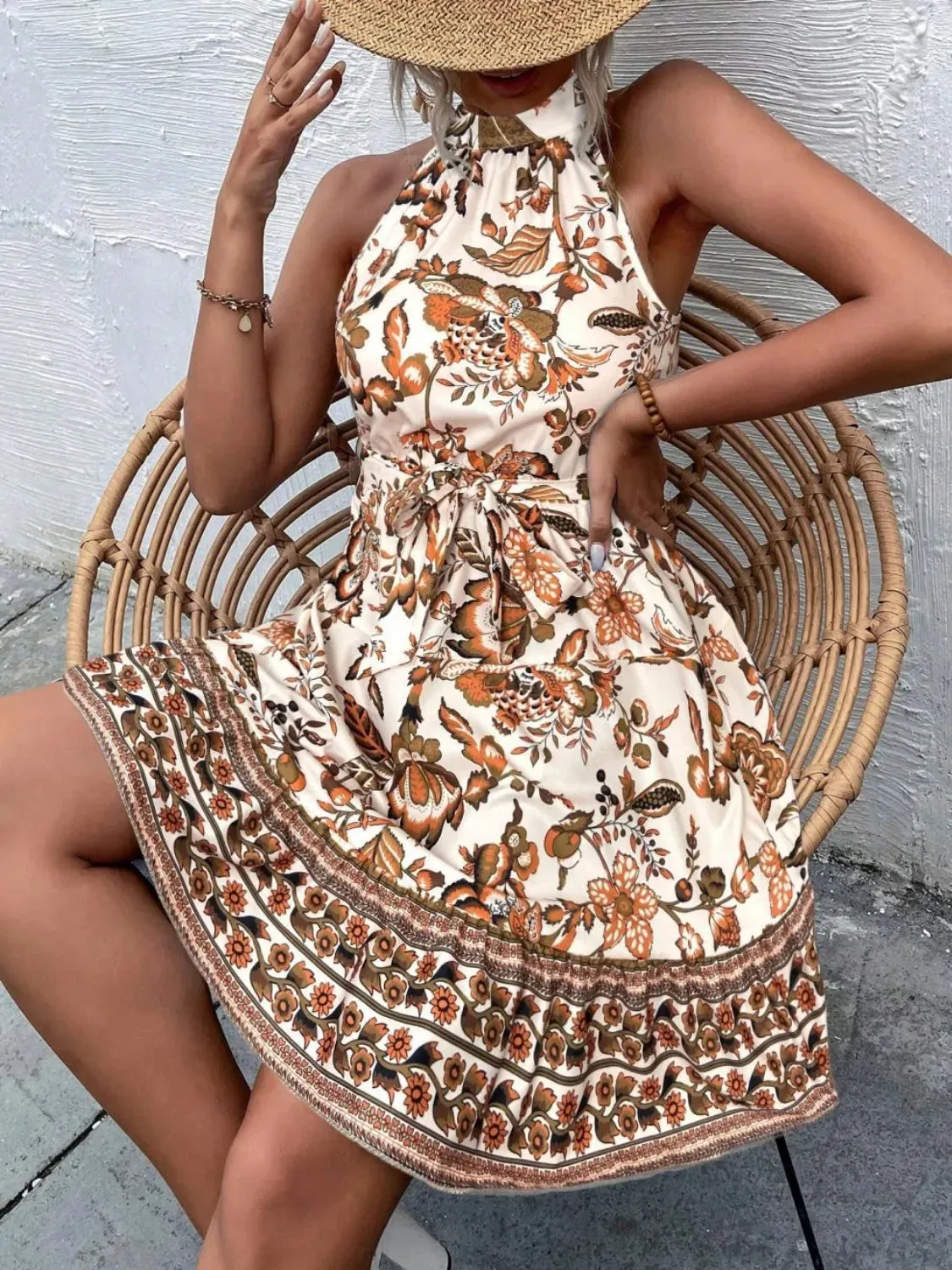 Printed Tie Waist Mini Dress sold by Gigi Laurent product image thumbnail 5