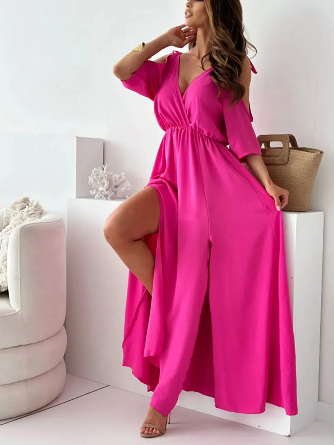 Tied Shoulder Slit Maxi Dress sold by Gigi Laurent product image thumbnail 4