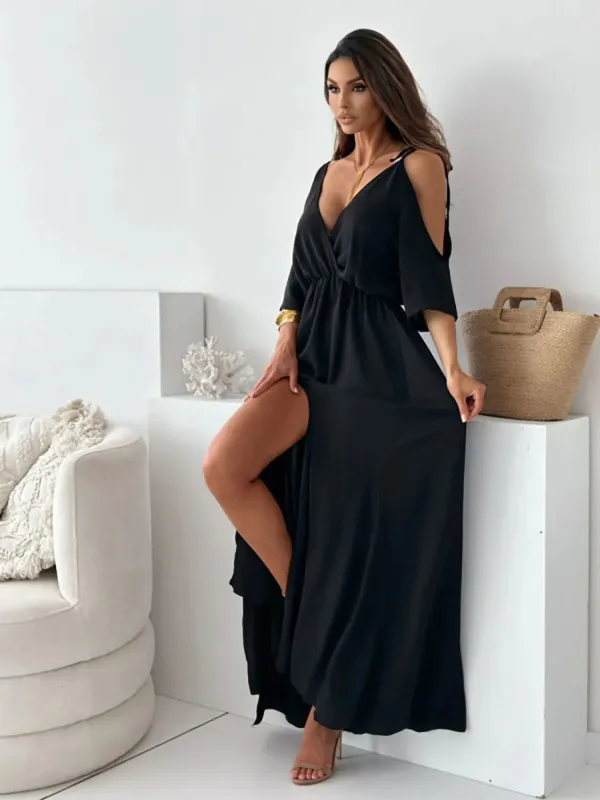 Tied Shoulder Slit Maxi Dress sold by Gigi Laurent