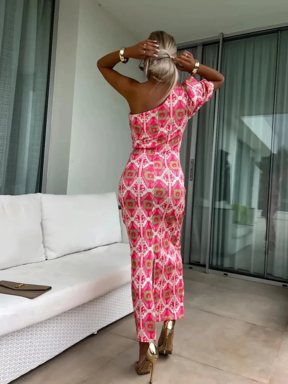 Slit Printed Single Shoulder Midi Dress sold by Gigi Laurent product image thumbnail 3