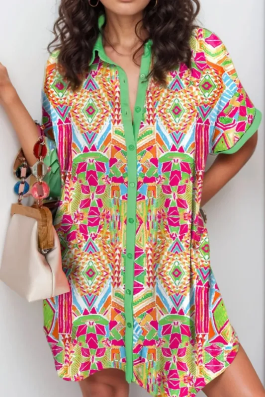 Printed Button Down Short Sleeve Dress sold by Gigi Laurent