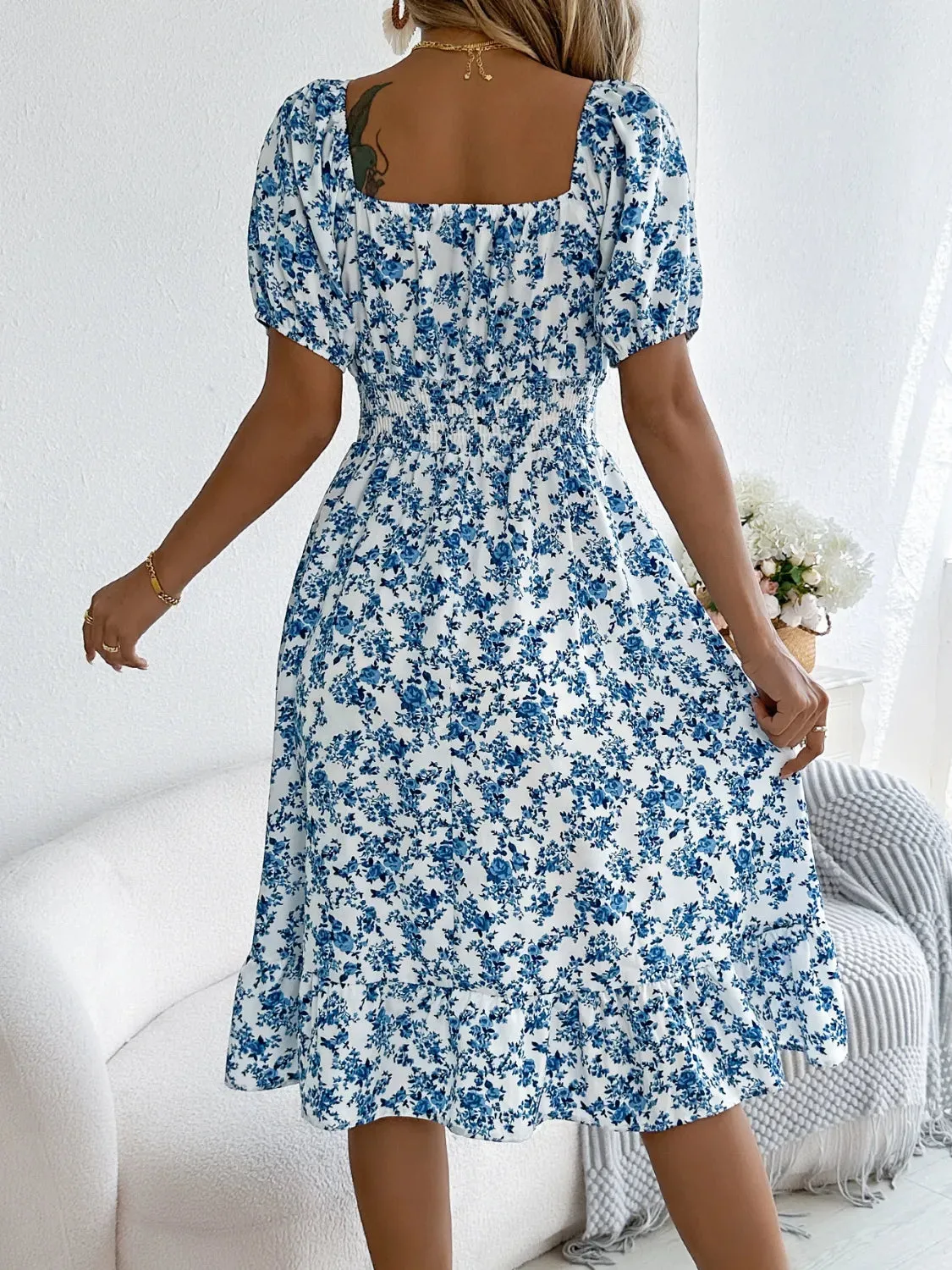 Ruffled Hem Floral Puff Sleeve Dress sold by Gigi Laurent product image thumbnail 3