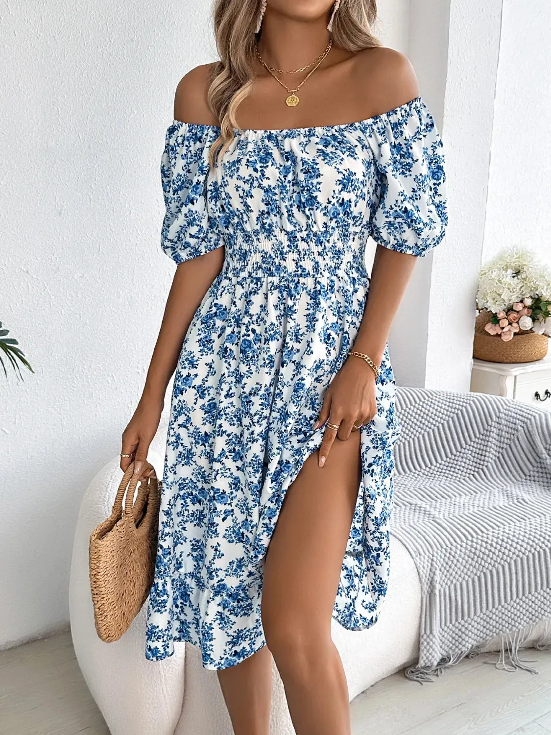 Ruffled Hem Floral Puff Sleeve Dress sold by Gigi Laurent product image thumbnail 4