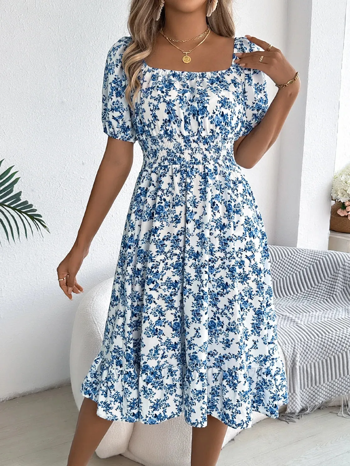 Ruffled Hem Floral Puff Sleeve Dress sold by Gigi Laurent product image thumbnail 2