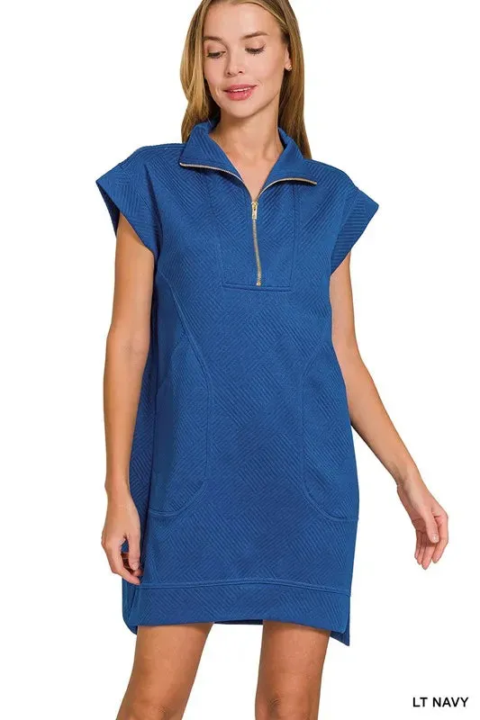 Zenana Textured Knit Jacquard Quarter Zipper Mini Dress sold by Gigi Laurent