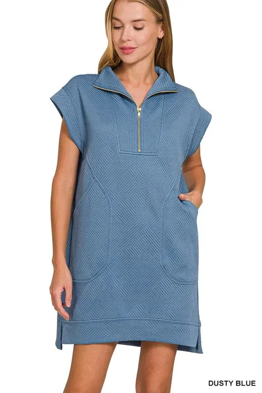 Zenana Textured Knit Jacquard Quarter Zipper Mini Dress sold by Gigi Laurent
