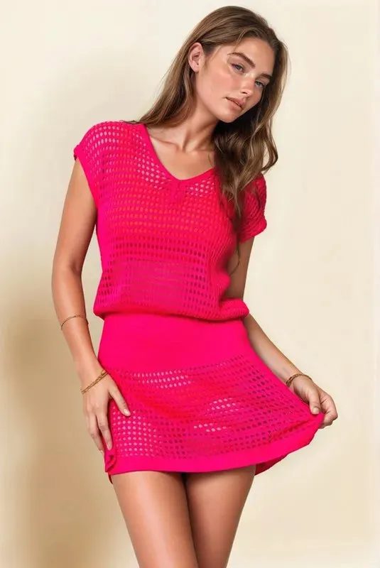 Davi & Dani Sleeveless V Neck Mesh Knit Cover Up Dress sold by Gigi Laurent