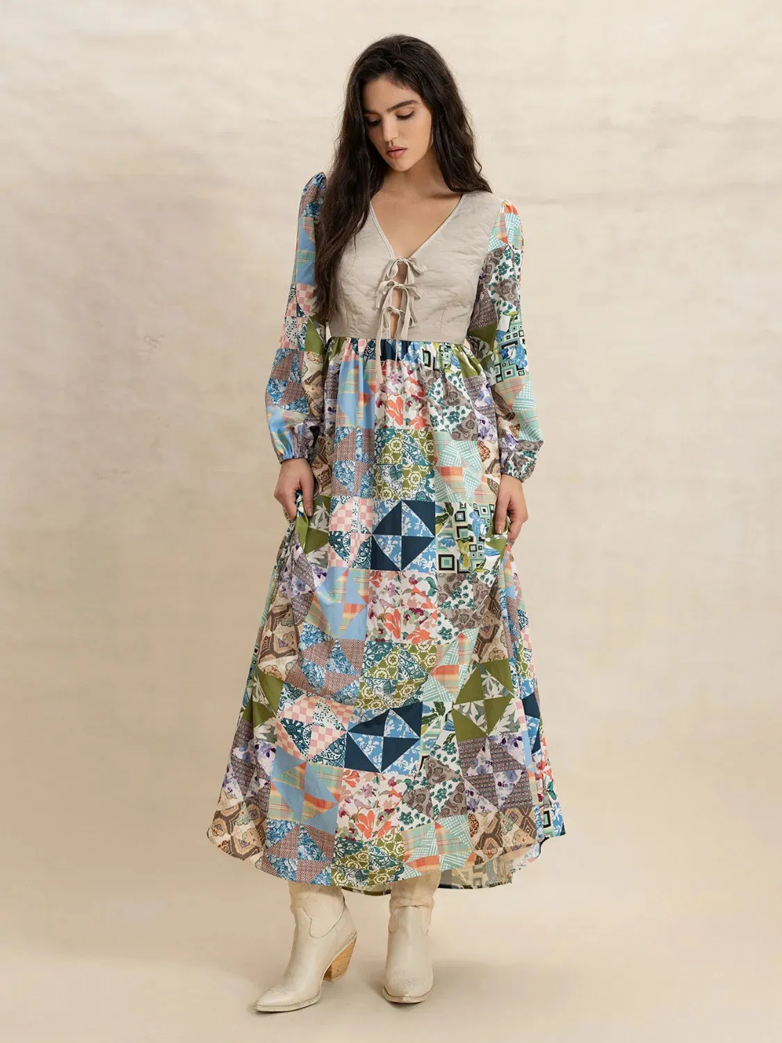 Tied Front Printed Long Sleeve Maxi Dress sold by Gigi Laurent product image thumbnail 3