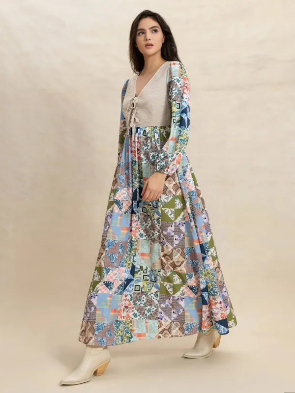 Tied Front Printed Long Sleeve Maxi Dress sold by Gigi Laurent