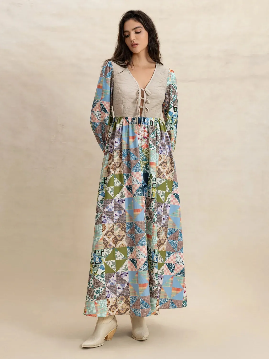Tied Front Printed Long Sleeve Maxi Dress sold by Gigi Laurent product image thumbnail 2