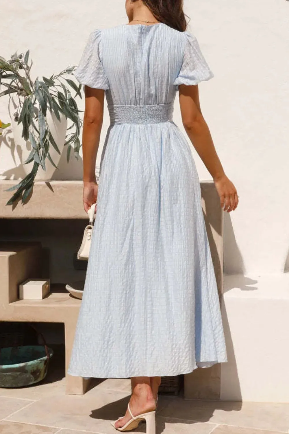 V-Neck Puff Short Sleeve Midi Dress sold by Gigi Laurent product image thumbnail 2