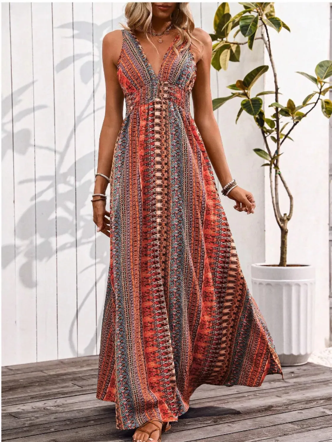 Tied Back Printed Sleeveless Maxi Slit Dress sold by Gigi Laurent product image thumbnail 4