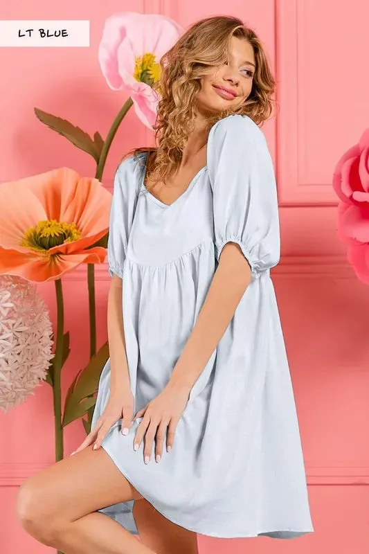 BiBi Washed Linen Tiered Midi Dress with Puff Sleeves made by Trendsi