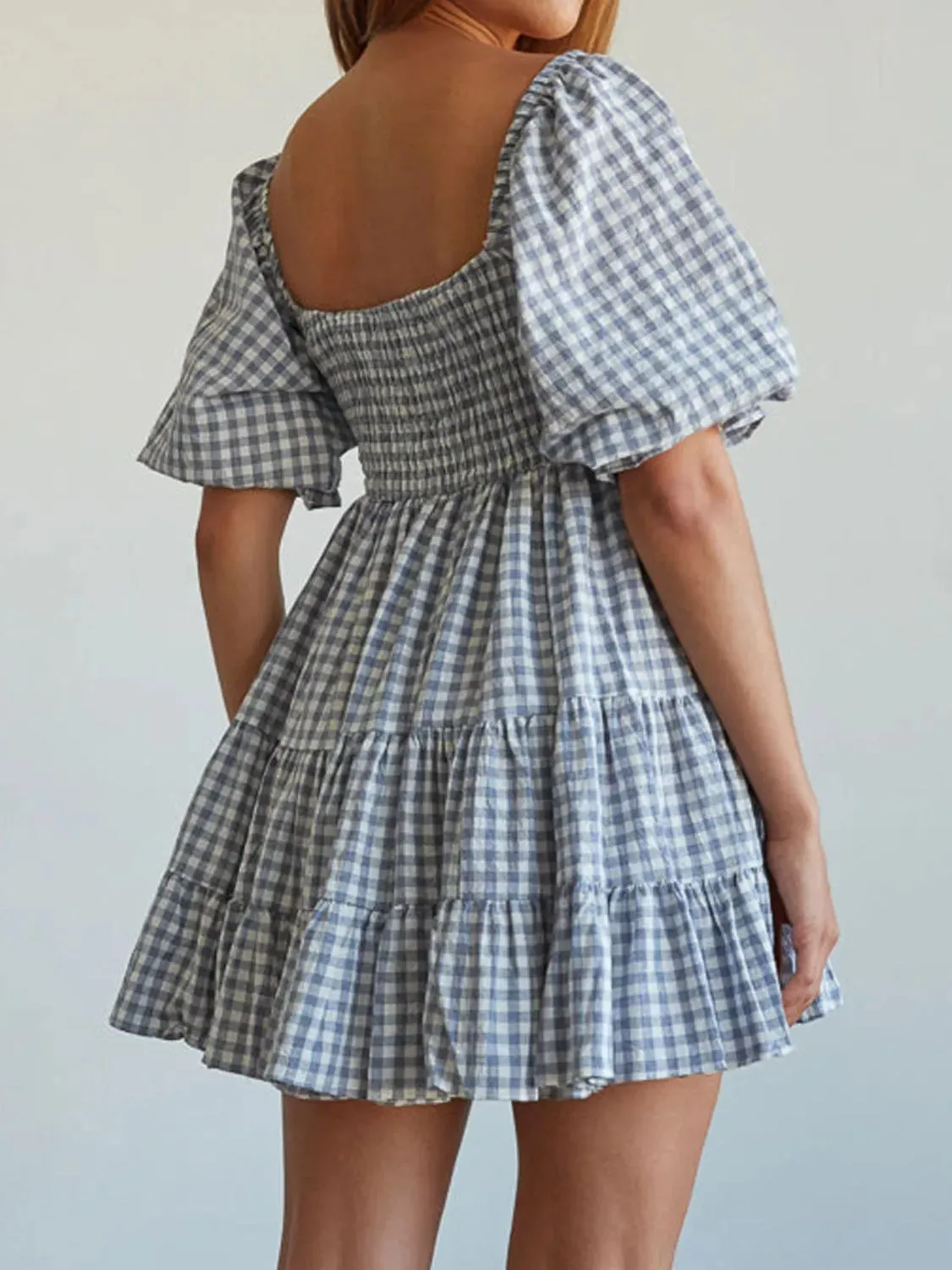 Ruffled Hem Plaid Half Sleeve Mini Dress sold by Gigi Laurent product image thumbnail 2
