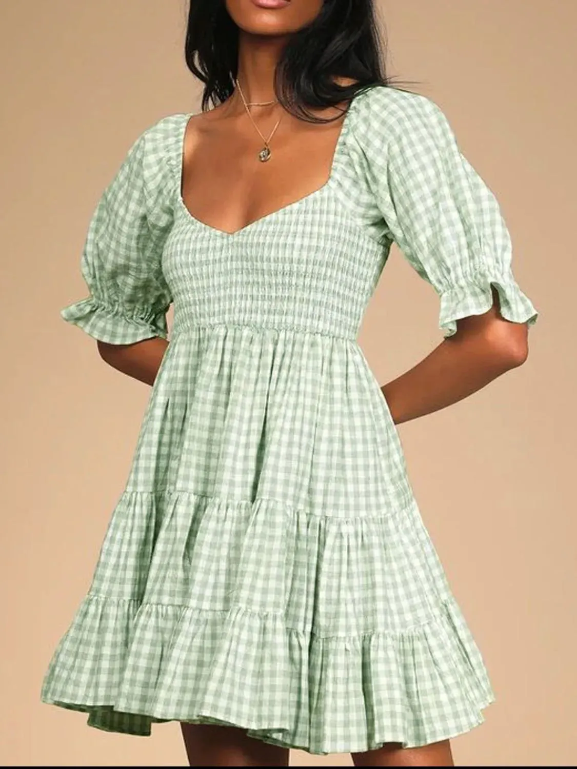 Ruffled Hem Plaid Half Sleeve Mini Dress sold by Gigi Laurent product image thumbnail 5