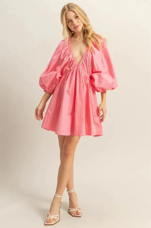 HYFVE Plunge Balloon Sleeve Poplin Mini Dress with Pockets sold by Gigi Laurent product image thumbnail 5