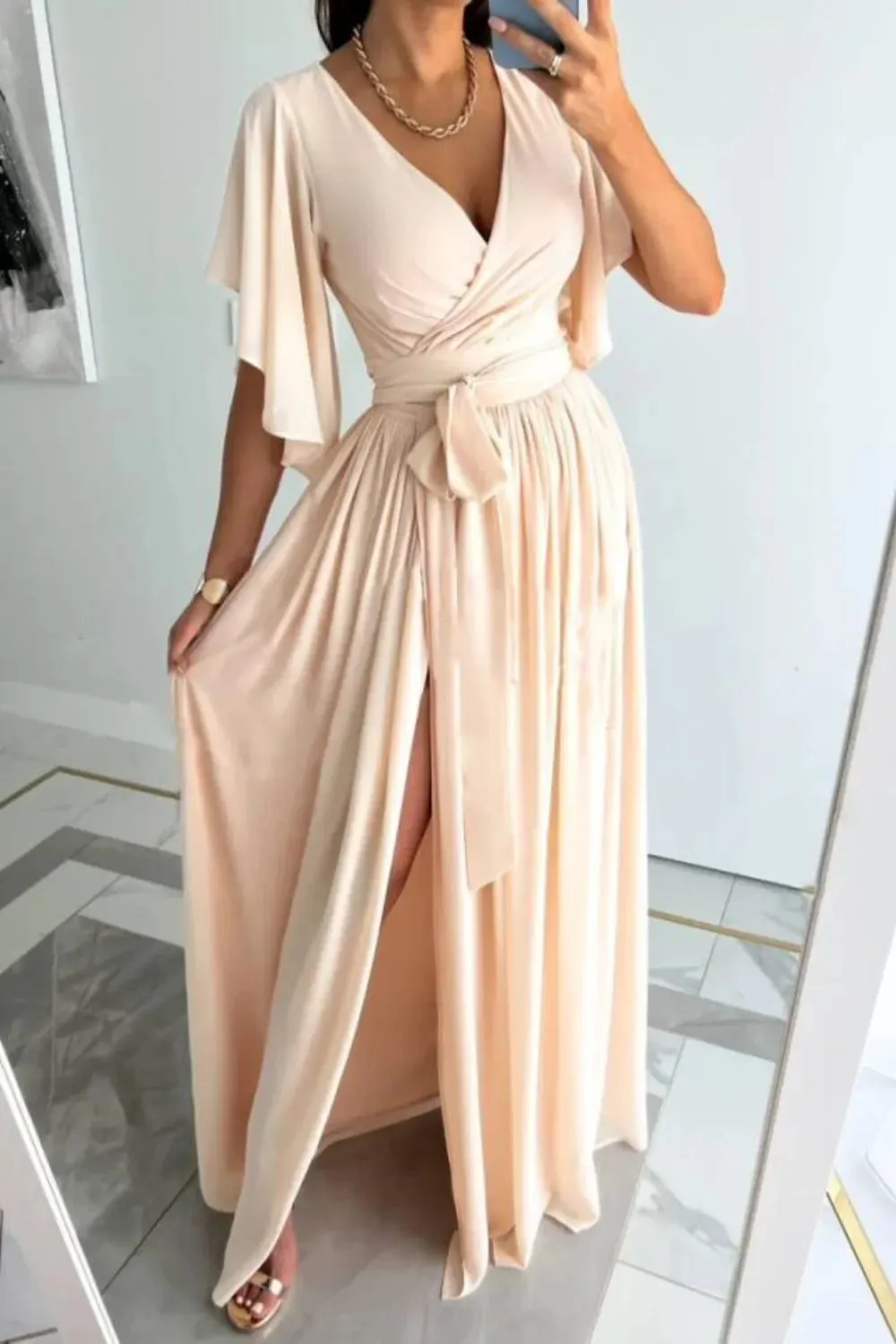 Surplice Flutter Sleeve Maxi Dress sold by Gigi Laurent