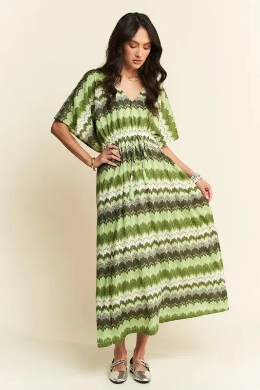 Davi & Dani Multi Color Wavy Tie Waist Flowy Sleeve Dress sold by Gigi Laurent product image thumbnail 4